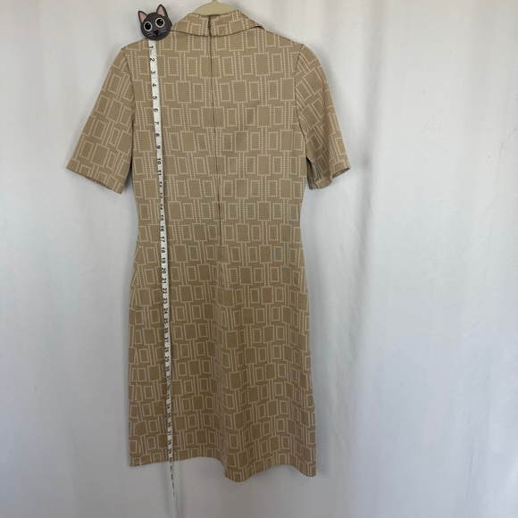 Rare Vintage Dress Knee length Mid Century Modern Pattern Beige Mod 60s M - Picture 7 of 15